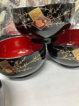 【新品・未使用】会津塗 お椀5個セット　✦紫・金の和柄が黒に映える✦ 楽天市場】会津塗 椀（カラーブラック）（食器｜食器